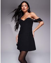Murci - Vestito Corto Con Corsetto Con Bustino Arricciato, Scollo Alla Bardot E Lacci Sul Retro - Lyst
