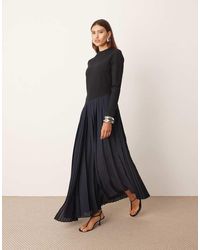ARRANGE - Contrast Fabric Sculpted Maxi Dress With Pleat Skirt - Lyst