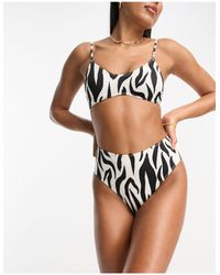 Monki - Slip bikini neri e bianchi zebrati a vita alta - Lyst