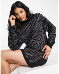 ASOS - Oversized Sweat Mini Dress With Silver Tiger Embellishment - Lyst