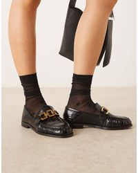 ASOS - Mocasines Negros Efecto Piel De Cocodrilo Con Detalle Fruncido Y Cadena Melrose De - Lyst
