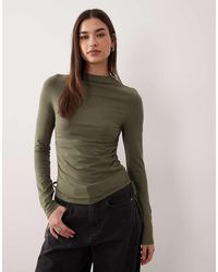 ASOS - Hoogsluitende Top Met Lange Mouwen En Gerimpelde Gestrikte Zijkant - Lyst