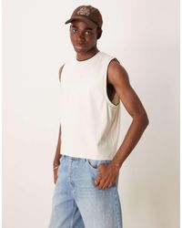 ASOS - Top Girocollo Color Panna Mélange A Coste Senza Maniche - Lyst