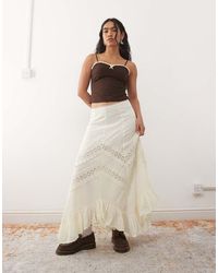 Reclaimed Vintage - Asymmetric Hem Midi Skirt With Lace Trims - Lyst