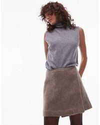 ARKET - Wool Blend Hairy Texture Mini Skirt With Front Button Wrap Detail - Lyst