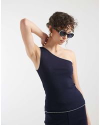 ASOS - Ribbed One Shoulder Vest With Blanket Stitch Detail - Lyst