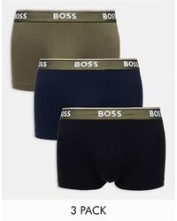 BOSS - Power - confezione da 3 boxer aderenti neri, verdi e blu - Lyst