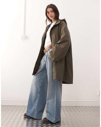 Weekday - Parka Oversize Color Talpa Scuro Con Fodera Rimovibile E Cappuccio - Lyst