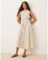 Mango - Robe chemise mi-longue à pois - et blanc - Lyst