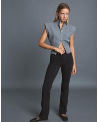 Stradivarius - Knit Vest With Padded Shoulders And Zip - Lyst