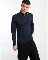 SELECTED - Cotton Mix Long Sleeve Polo With Zip - Lyst
