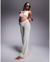 Missy Empire - Beach Knitted High Waisted Wide Leg Trousers Co-ord - Lyst