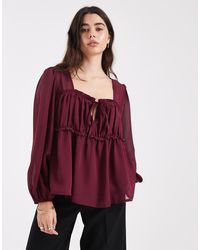 ASOS - Sheer Yoke Ruched Detail Blouse - Lyst