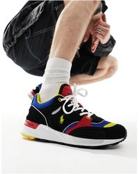 Polo Ralph Lauren - Trackster 200 - sneakers nere con dettagli rossi e blu con logo - Lyst