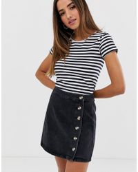 ASOS Wickelrock aus Denim mit seitlichen Knöpfen in Schwarz
