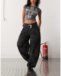 Reclaimed (vintage) - Dark Leopard Print Barrel Leg Trouser - Lyst