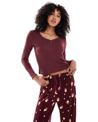 Loungeable - Henley Top And Printed Pants Pajama Set - Lyst