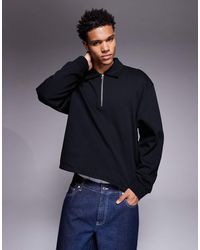 ASOS - Boxy Relaxed Quarter Zip Sweatshirt With Collar - Lyst