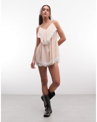 Miss Selfridge - Chiffon And Lace Festival Playsuit - Lyst