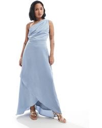 TFNC London - Bridesmaid One Shoulder Satin Maxi Dress With Wrap Skirt - Lyst