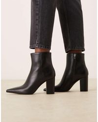 Mango - Botas Negras Con Tacón Ancho De Tejido Efecto Cuero Texturizado De - Lyst