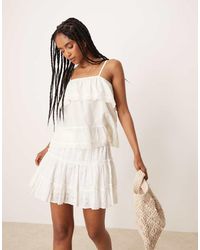ASOS - Top Blanco De Tirantes Y Estilo Babydoll De Algodón Con Ribete De Encaje De - Lyst