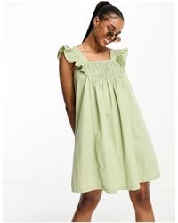 Vero Moda - Aangerimpelde Mini-jurk Met Vierkante Hals En Kanten Voorkant - Lyst