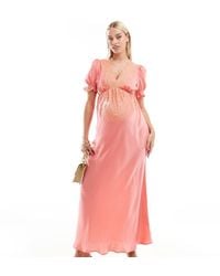 ASOS - Asos Design Maternity Embroidered Satin Midi Tea Dress - Lyst