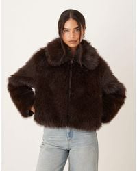 Mango - Short Zip Up Faux Fur Jacket - Lyst