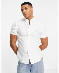 Polo Ralph Lauren - Camicia Oxford Slim A Maniche Corte Bianca Con Logo Iconico - Lyst