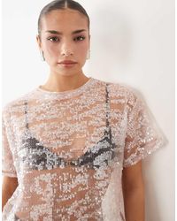 ASOS - Sheer Sequin Oversized T-shirt - Lyst