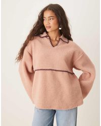ASOS - Borg Fleece Pullover Sweat With Blanket Stitch Detail - Lyst
