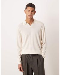 ASOS - Knitted Long Sleeve Pure Merino Wool Notch Neck Polo - Lyst