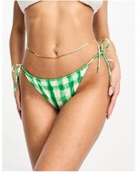 Monki - Slip bikini verdi a quadri con allacciatura laterale - Lyst