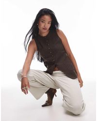 TOPSHOP - Gilet Taglio Lungo A Spina Di Pesce Con Tasche - Lyst