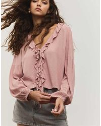 Stradivarius - Blusa Ampia Polvere Con Volant - Lyst