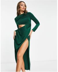 ASOS - Satin Drape Front Midi Dress With Side Cut Out Waist Detail - Lyst
