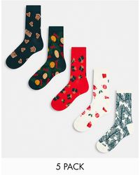 Monki - 5 Pack Christmas Print Socks - Lyst