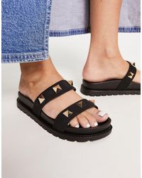 London Rebel - Chunky Double Strap Studded Jelly Sandals - Lyst