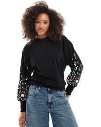 ONLY - Crew Neck Jumper With Floral Sleeve Detail - Lyst