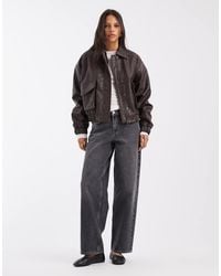Pieces - Faux Leather Pocket Detail Bomber Jacket - Lyst