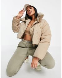 ASOS Luxe Collar Cropped Puffer Jacket - Natural