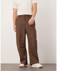 ASOS - Pantalones De Vestir Marrones De Pernera Barrel Ancha Con Pinzas Delanteras De Tejido Cepillado De - Lyst
