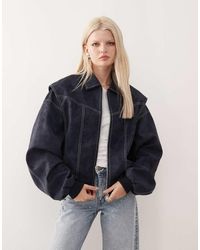 Lioness - Vista Leather Look Contrast Stitch Bomber Jacket - Lyst