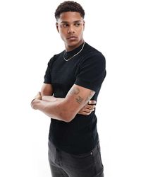 River Island - Muscle Fit Pointelle T-shirt - Lyst