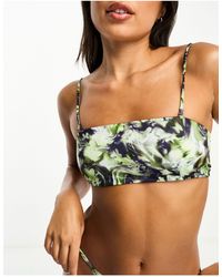 Weekday - Aura - top bikini a fascia color lime con stampa "bliss" - Lyst