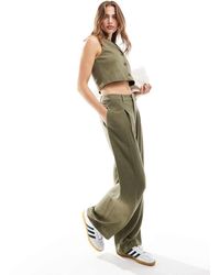 Miss Selfridge - Pantalones De Sastre Caquis De Pernera Ancha De Mezcla De Lino De -Verde - Lyst
