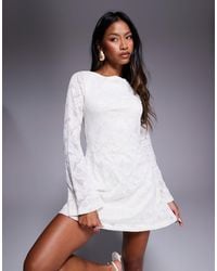 Princess Polly - Lukea Lace Slash Neck Open Tie Back Bell Sleeve Mini Dress - Lyst
