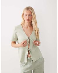 Jdy - Short Sleeve Tie Front Cheesecloth Shirt Co-ord - Lyst