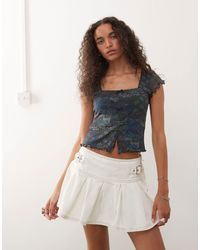 Reclaimed (vintage) - Square Neck Split Front Mesh Top - Lyst